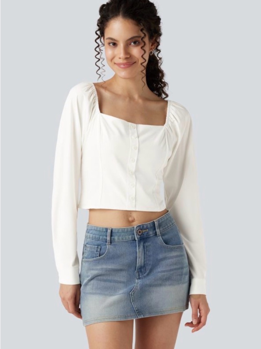 HALARA Breezeful™ Square Neck Puff Long Sleeve Shirred Cropped Quick Dry Sz L